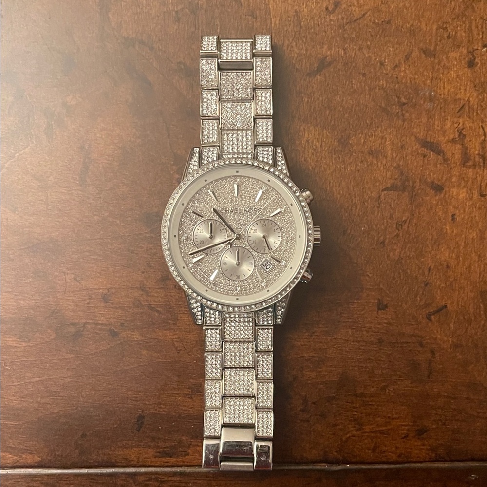 Silver Crystal-Embellished Watch